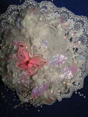 New Stunning Handmade Iridescent white floral and Pink Butterfly Bridal Bouquet