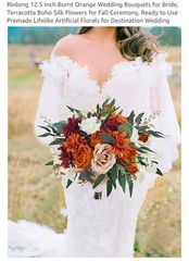 Rinlong 12.5″ Bridal Bouquet Burnt Orange/Terracotta Gold