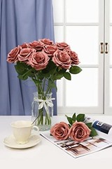 Artificial Rose Flower Dusty Rose Flowers Silk Flowers 12 pcs with Long Stem