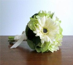 Silk Flower WEDDING BOUQUET Ivory Gerbera Daisy and Light Green Hydrangea