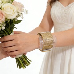 6Pcs Floral Wristlet Bracelet Golden Adjustable Wedding Corsage Wristband