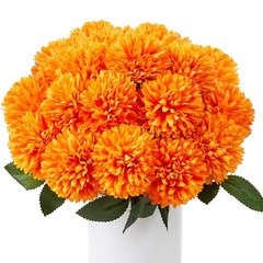 12 Pcs Artificial Chrysanthemums Flowers Ball Flower Fake Mums Silk for Orange