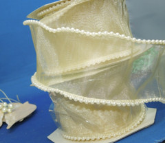 Wedding craft supplies – beads, wired ribbon with beads, leaves, clear doves