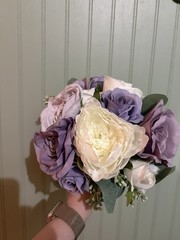 9” Round Bridesmaids Bouquet – Dusty Plum, Lilac & White | Silk Wedding Flowers
