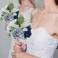 Artificial Bridesmaid Bouquets – Set of 4 Silk Rose Flowers Bouquet Wedding R…