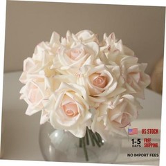 Artificial Roses Single Stem 10pcs Fake Silk Pink Edge(not Include Vase)