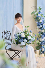 Dusty Blue Wedding Bouquets for Bride, Blue and White Bridal Bouquets for Bride,