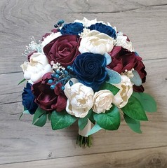 Burgundy Navy Bridal Bouquet Sola Wood Wedding Flowers Red Wine Blue Bridesmaid