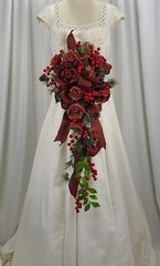 Roses and Ribbons Red Berry Cascade Faux Silk Wedding Bouquet