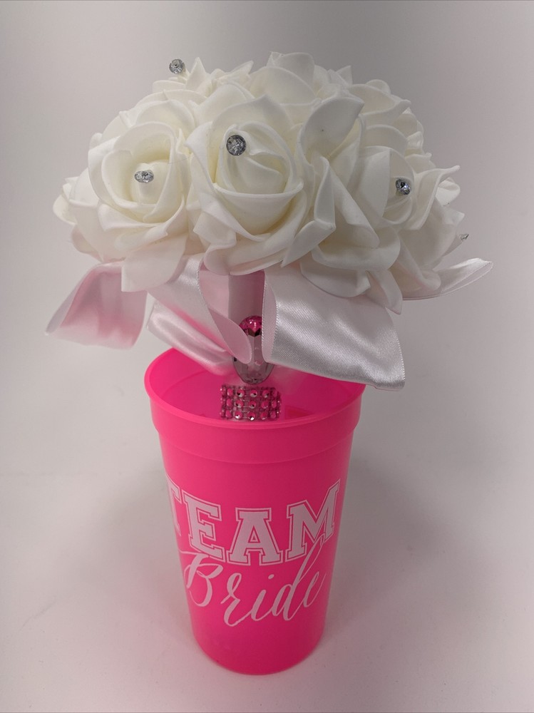 White Rose Flower Wedding Bouquet for Bridesmaid-Foam Rose with Rhinestone Décor