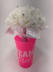 White Rose Flower Wedding Bouquet for Bridesmaid-Foam Rose with Rhinestone Décor