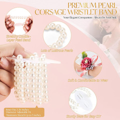 Corsage Wristlet Band Elastic Pearl Wrist Corsage Bracelets Bands for Women, Str