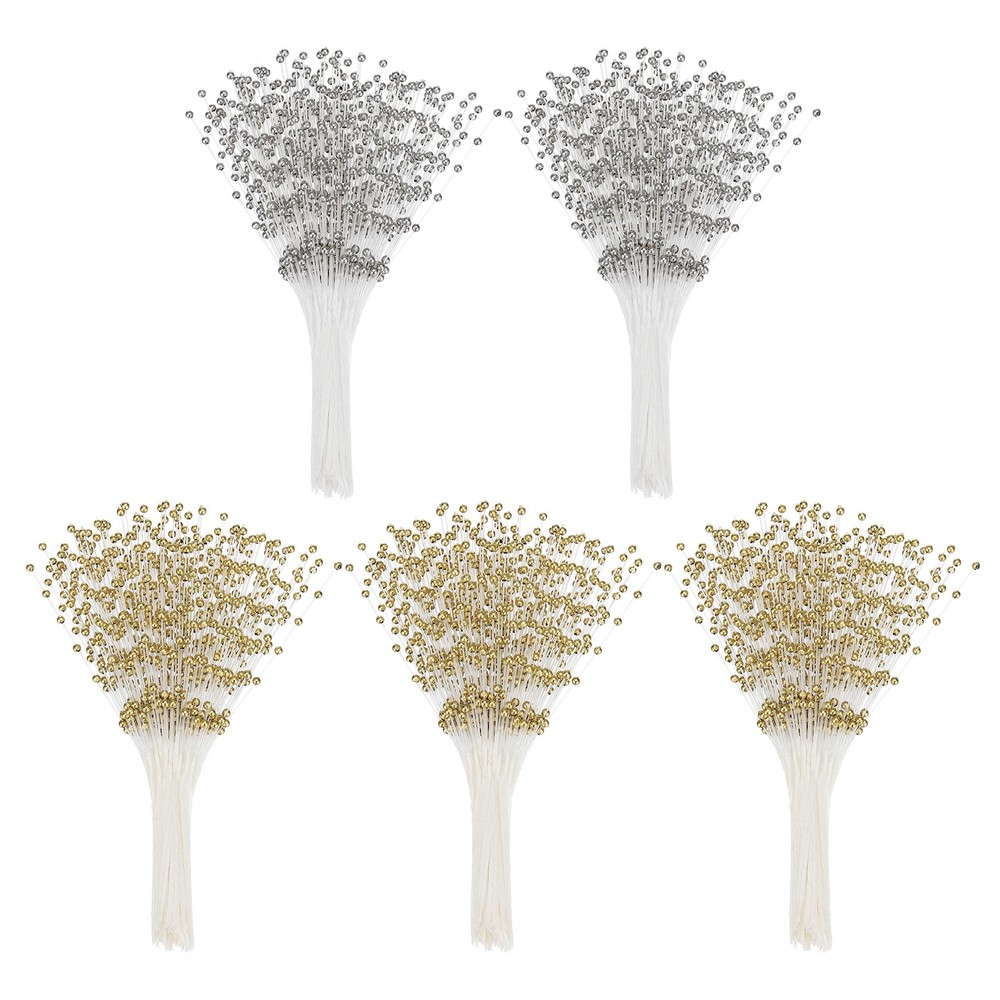 1 Set 4mm Pearl String Bouquet Pearl Stick Stems Garland Spray, Gold/Silver