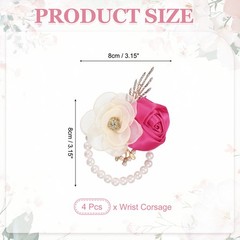 Rose Wrist Corsage, 4Pcs Wrist Corsage Bracelets Flower Wristlet, Rose Red