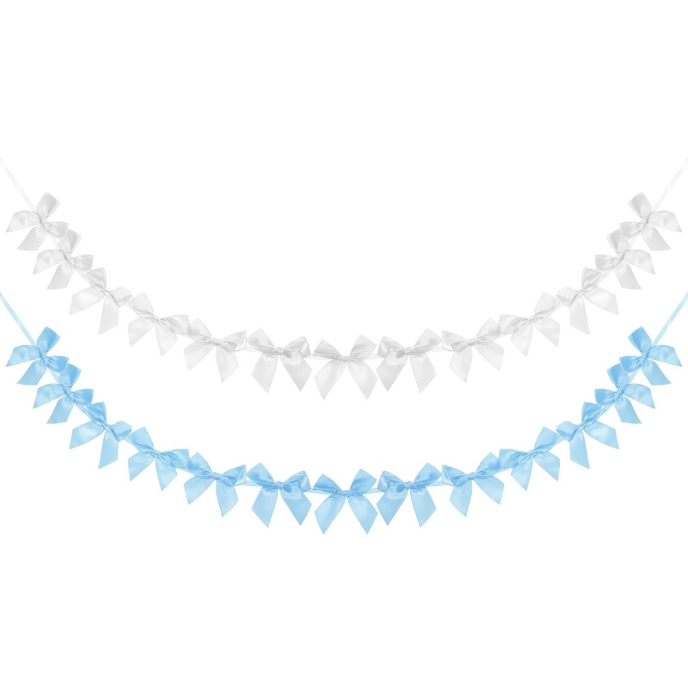 2 String of 13 PCS Sky Blue/White Bow Garland Banner Decoration Party Bow