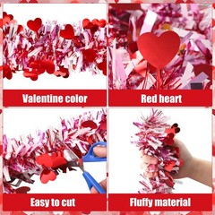 50Ft Valentines Heart Tinsel Garland Red Pink 50ft/ 15 m, Red, Pink, White
