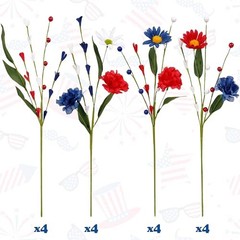 16 Bundles 4th/Fourth of July Decorations Artificial Silk Flowers Red White Blue