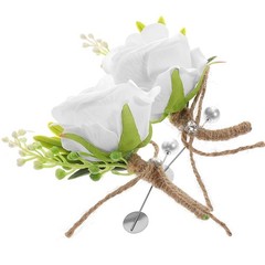 2Pcs Reusable Wedding Boutonniere Set Artificial Rose for Groom and Bride White