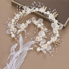 Elegant Flower Tiaras Hairband with Wrist Flower 2in1 Flower Girl Wedding Props