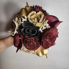 Champagne Gold Burgundy Black Sola Wood Bridal Wedding Bouquet Accessories