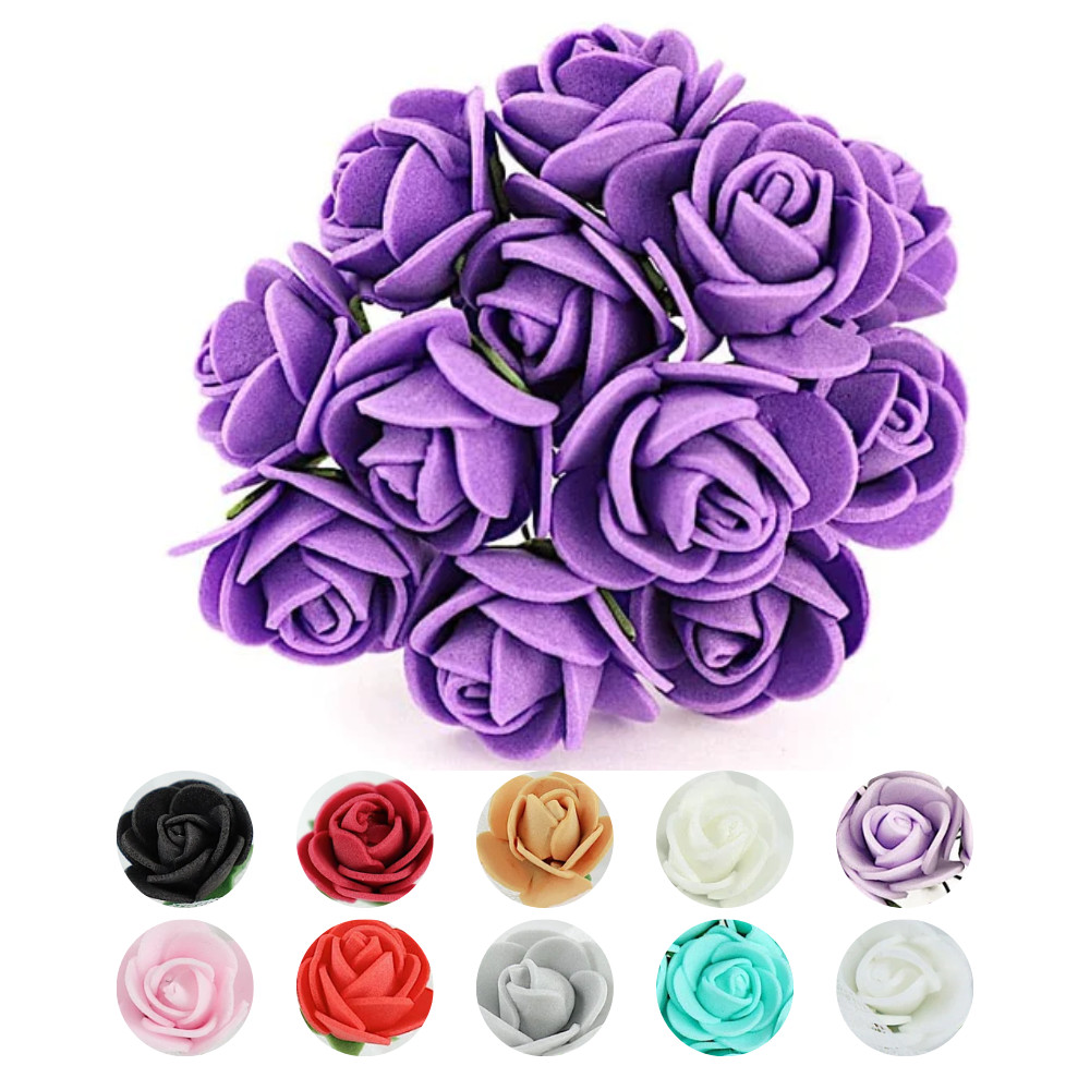 48 Mini Roses 4″ Foam Artificial Flowers Stems Wedding Party DIY Craft Supplies