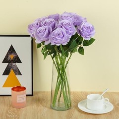 12pcs Roses Artificial Flowers Fake Roses Silk Flowers Roses Light Lavender