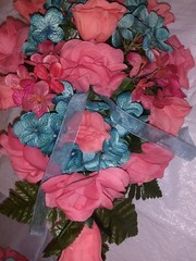 LARGE WEDDING BOUQUET CASCADE TEAL AND CORAL OR ANY COLOR​ & RUSH AVAIL