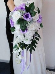 ChezMax Wedding Bridal Bouquet Artificial Rose Flowers with Ribbons Waterfall…