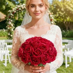 Classic Artificial Roses Flowers, Faux Long Stem Silk Roses Bulky for 12 Red