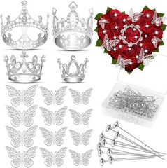 Flower Bouquet Accessories Silver Crowns Butterfly Decorations Pins Set
