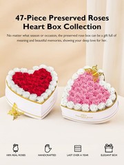 47 Preserved Roses in Heart Shape Box, Forever Flowers Rose Box Red