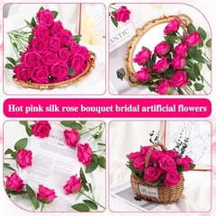 Pcs Roses Artificial Flowers, Silk Artificial Flowers Petals Long 150 Hot Pink