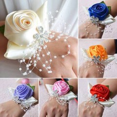 Hand Flower Bracelet Corsage Bridesmaid Wedding Prom Band Wrist Party Decor