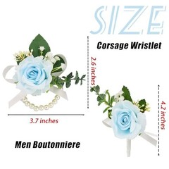 2Pcs Light Blue Corsage & Boutonniere Set – Wedding, Prom, Party Decor Accessori