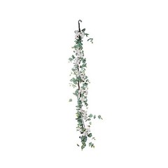 5 ft long Green White Artificial Cotton Balls with Eucalyptus Foliage Garlands