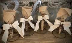 Rustic Burlap And bedspring Flower Holder Centerpiece Wedding