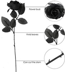 10pcs Black Roses Artificial Flowers, All Black Faux Fake Silk Rose Black