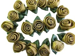 24 gold bud rosette with green leaf appliques flower