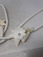 White Satin Floral Wedding Garland with Pearls & Rhinestones – Bridal Décor