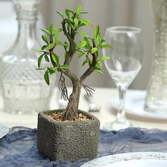 BROWN 9″ tall Concrete Pot with Faux Mini GREEN Willow Tree Wedding Decorations
