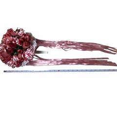 VTG Silk Flower & Lace Streamers Wedding Bridal Bouquet Red Rose & Pink Ribbons