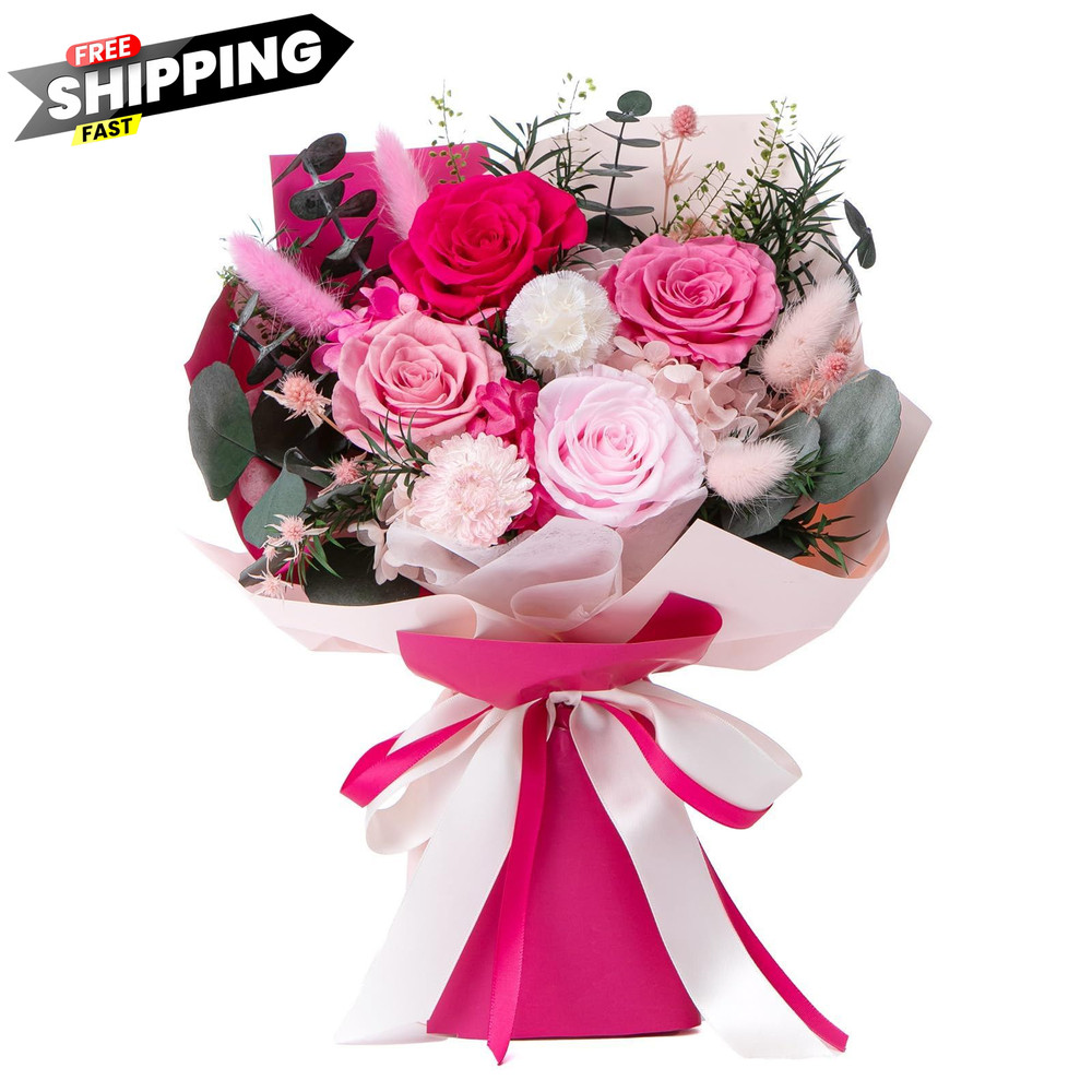 Bessol Flowers for Delivery Preserved Small, Pink Flower Bouquet