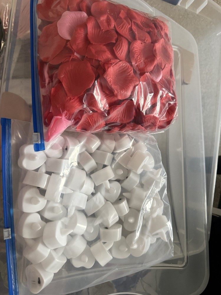 Artificial Red Rose Petals and White LED Tea Lights Wedding Decorations