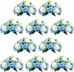 Flower Centerpieces for Wedding Tables: 10 Pcs Blue & White Artificial Flower…