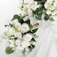Set of 6 Bridesmaid Bouquets for Wedding – 7 Inch Artificial Ivory Flower Bouque