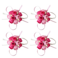4Pcs Wedding Brooch Flower in Rosy Artificial Design for Romantic Party Ornament