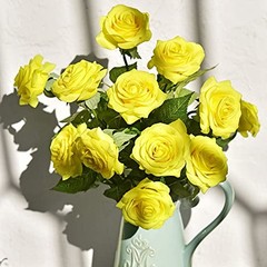 Fake Roses Wedding Flowers Real Touch Silk Yellow Artificial Flowers 12 Stems