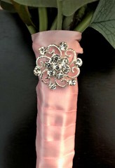 Dark Pink & Lite Blue Faux Budding Roses Bridal Wedding Bouquet Rhinestone Bling