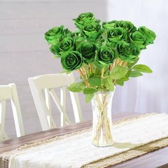 Hananona Artificial Roses Flowers for St. Patrick’s Day，Pcs Silk Rose 12 Green