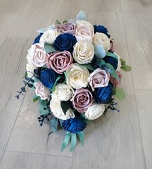 Navy & Dusty Rose Bridal Bouquet Sola Wood Bridesmaid Blue Pink Wedding Flowers